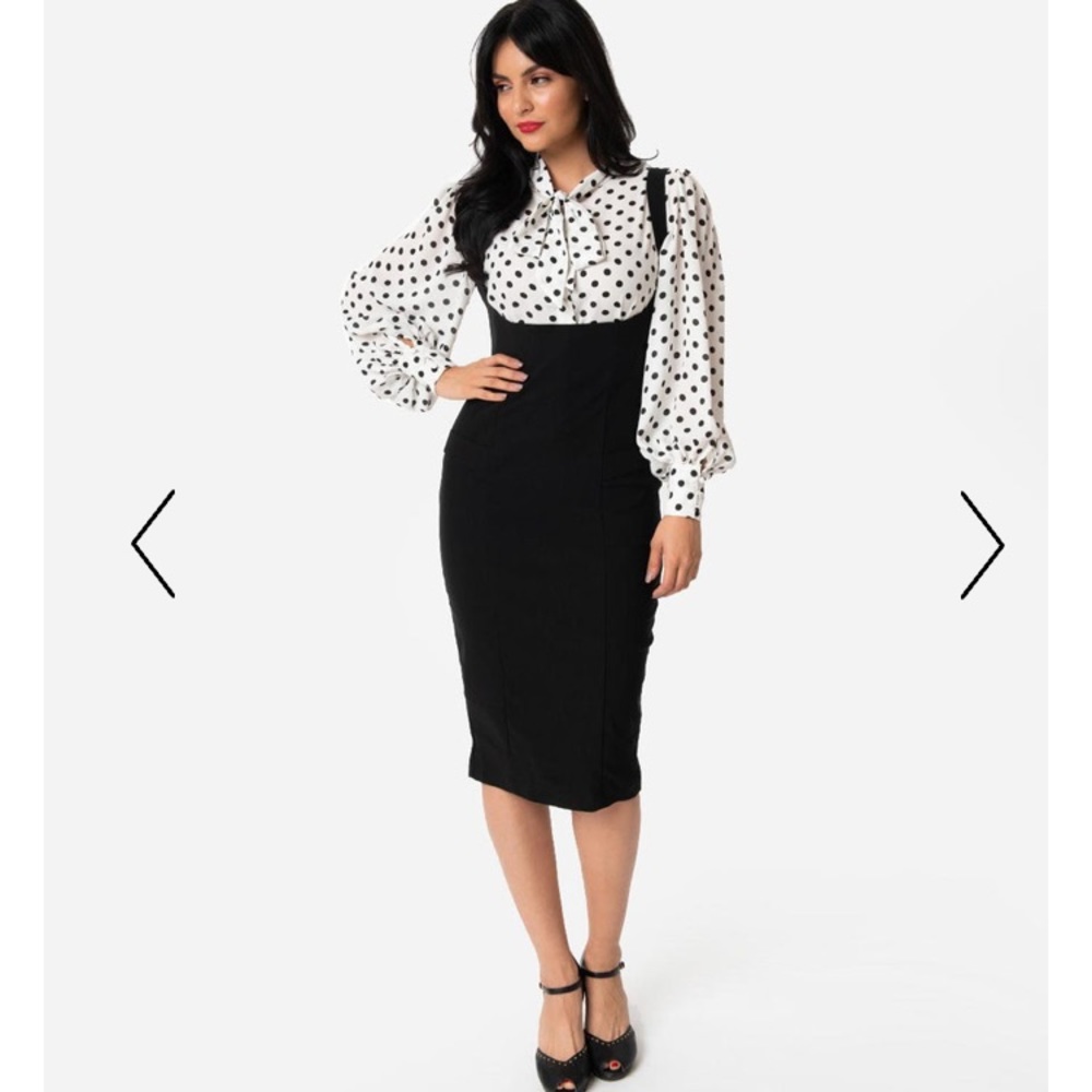 Unique Vintage Fontaine Suspender Pencil Skirt Black XS 2 NWT